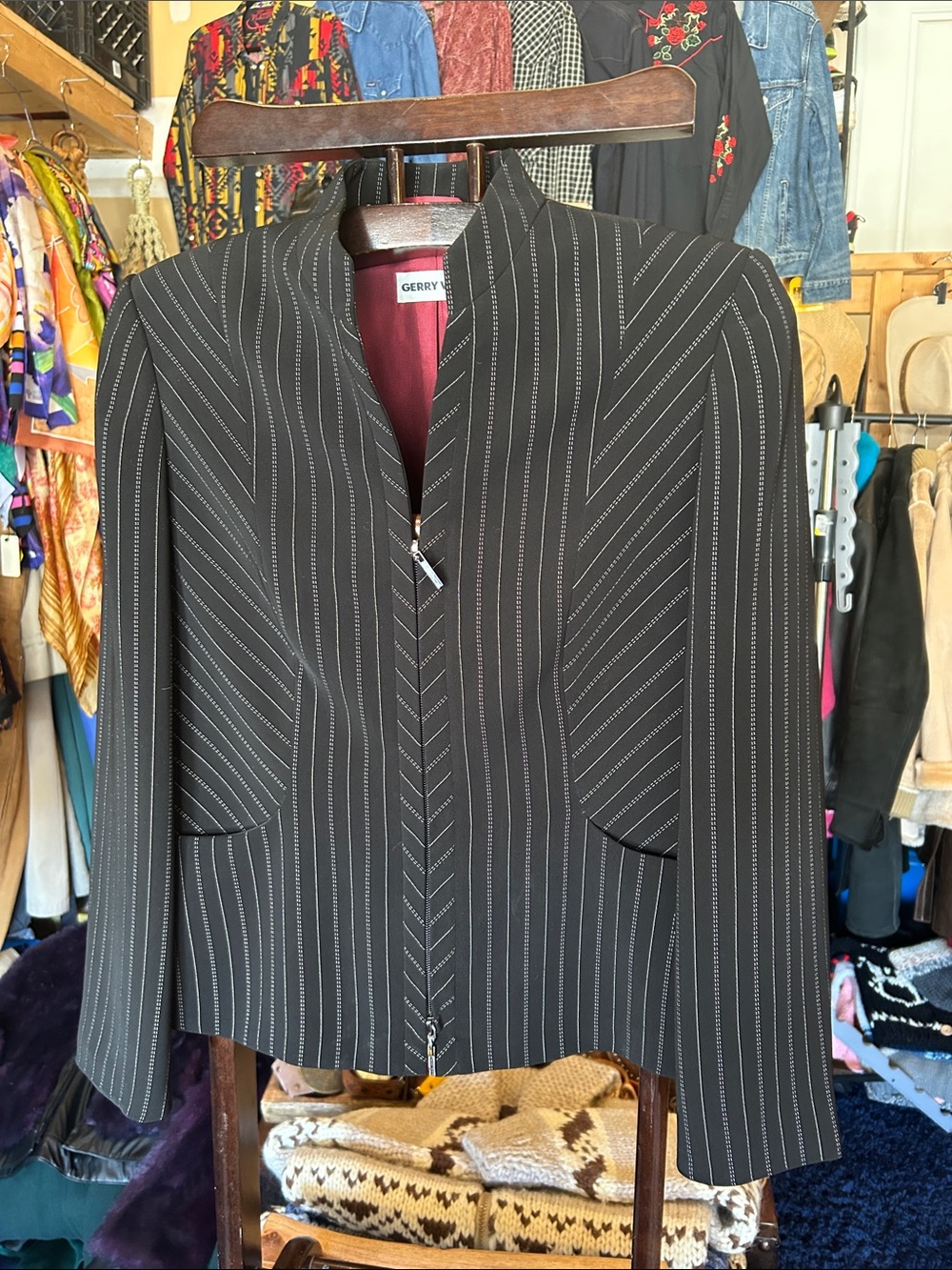 Gerry Weber Black Pinstripe Stand-Collar Blazer
